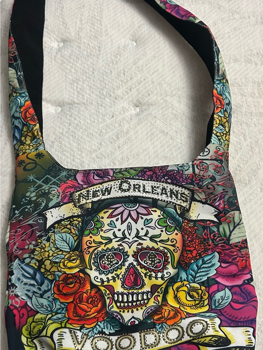 New Orleans Voodoo Sugar Skull Floral Crossbody Bag - Multicolor